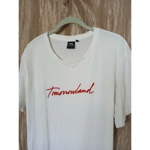 TML By Tomorrowland Shirt Signature  Embroidered Spell Out Mens L White Cotton